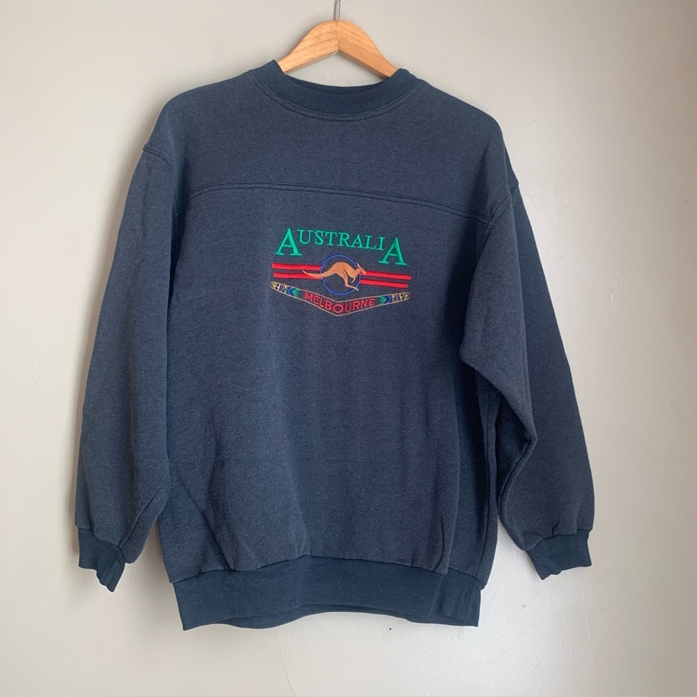 Vintage Australia Kangaroo Melbourne Gray Crewneck Sweatshirt Souvenir Size ?